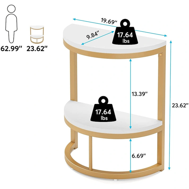 Table d'appoint demi-ronde, Table d'appoint étroite, Table basse fine pour canapé