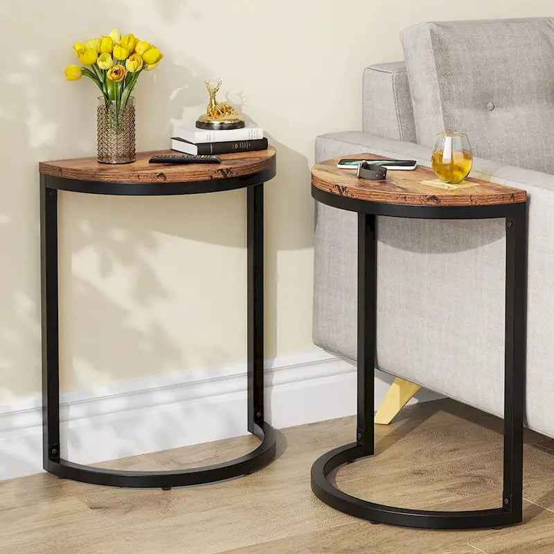 Table d'appoint demi-ronde, Table d'appoint étroite, Table basse fine pour canapé