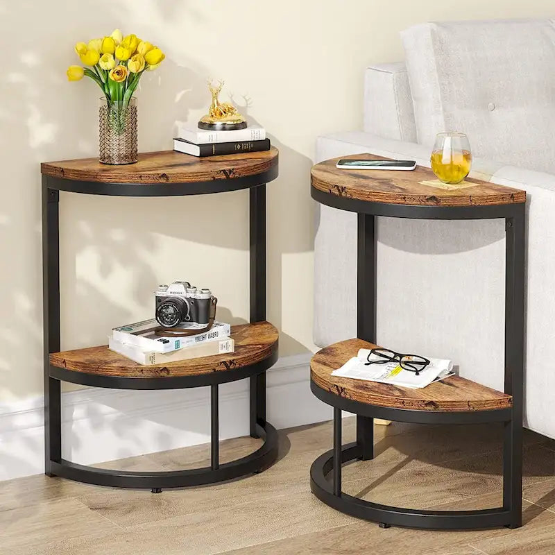 Table d'appoint demi-ronde, Table d'appoint étroite, Table basse fine pour canapé