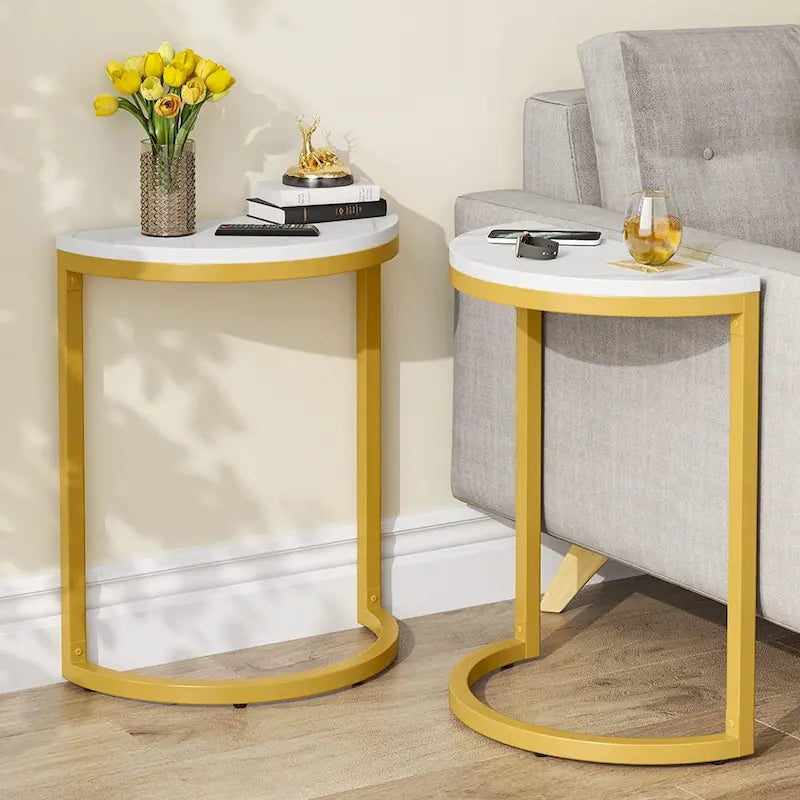 Table d'appoint demi-ronde, Table d'appoint étroite, Table basse fine pour canapé