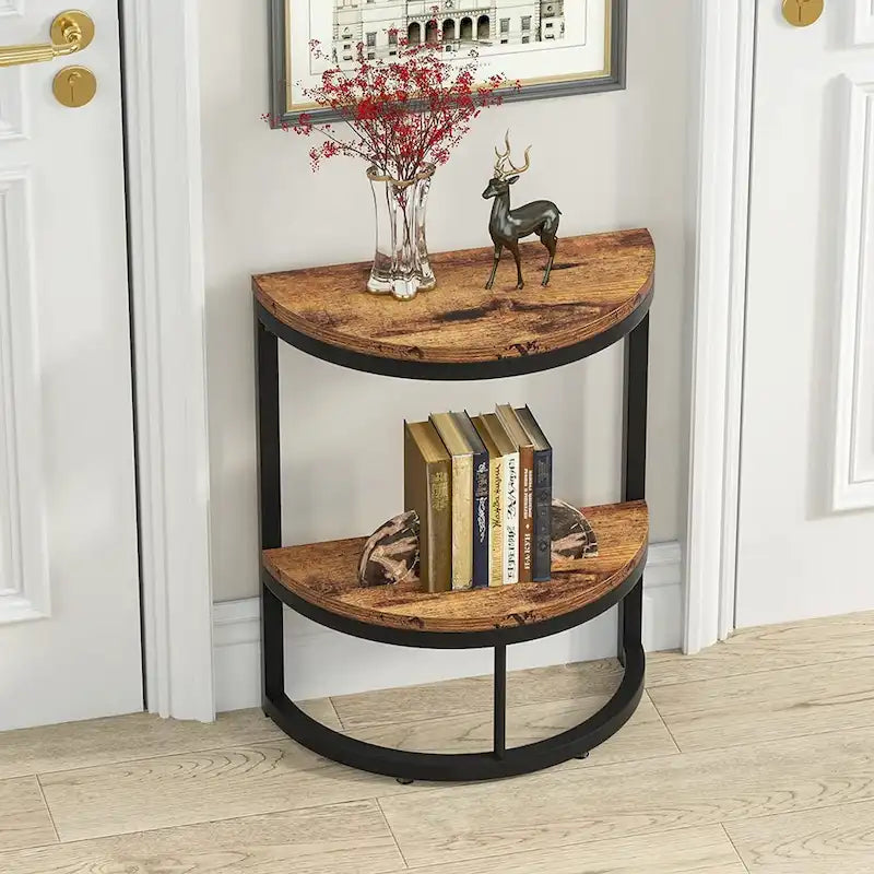 Table d'appoint demi-ronde, Table d'appoint étroite, Table basse fine pour canapé
