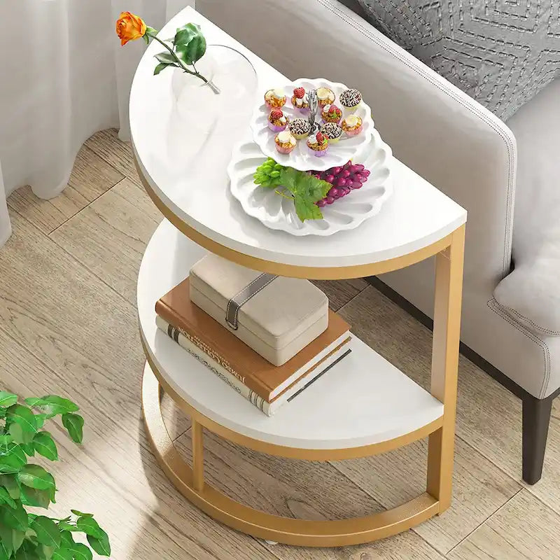 Table d'appoint demi-ronde, Table d'appoint étroite, Table basse fine pour canapé