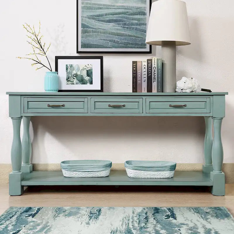 63inch Long Wood Console Table with 3 Drawers and 1 Bottom Shelf for Entryway Hallway Easy Assembly Extra-thick Sofa Table