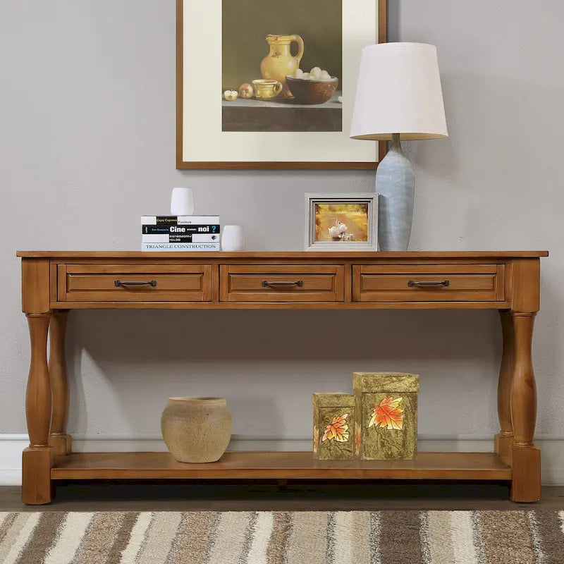 Console en bois de 160 cm de long avec 3 tiroirs et 1 étagère inférieure pour entrée/couloir Montage facile Table de canapé extra-épaisse