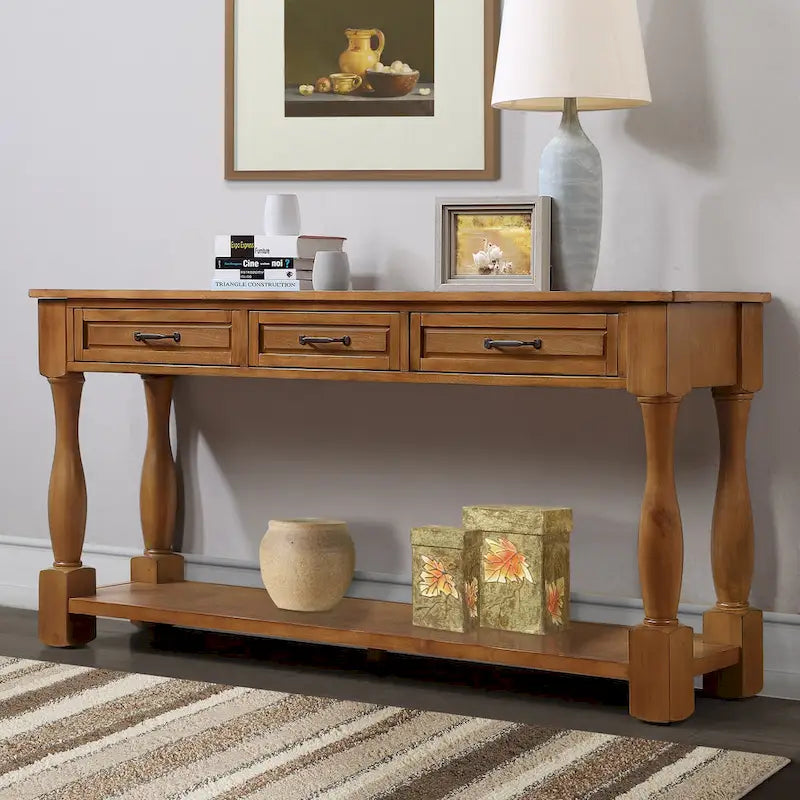 Console en bois de 160 cm de long avec 3 tiroirs et 1 étagère inférieure pour entrée/couloir Montage facile Table de canapé extra-épaisse