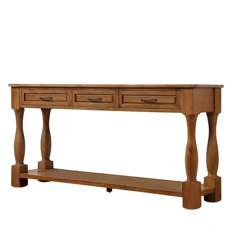Console en bois de 160 cm de long avec 3 tiroirs et 1 étagère inférieure pour entrée/couloir Montage facile Table de canapé extra-épaisse