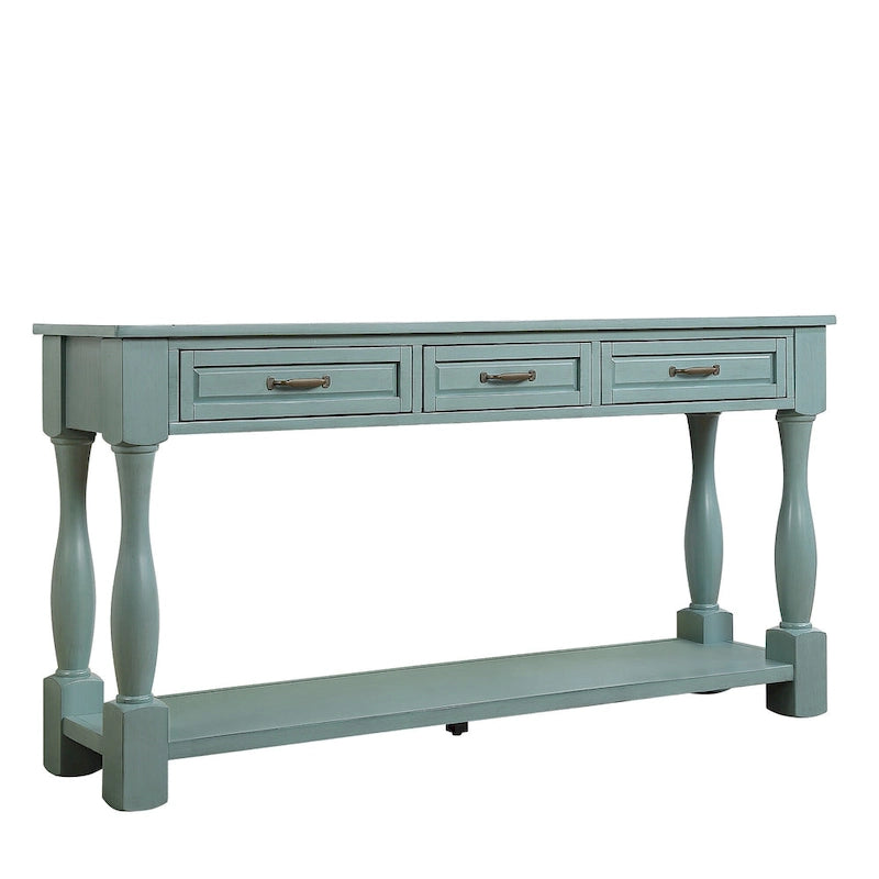 Console en bois de 160 cm de long avec 3 tiroirs et 1 étagère inférieure pour entrée/couloir Montage facile Table de canapé extra-épaisse