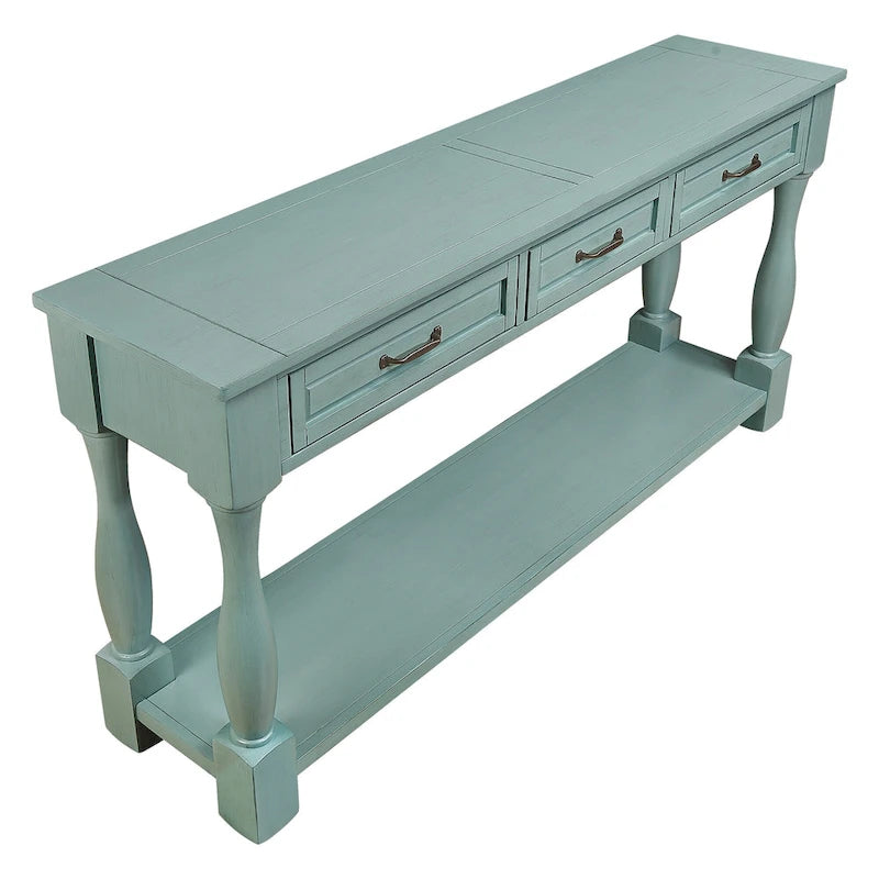 Console en bois de 160 cm de long avec 3 tiroirs et 1 étagère inférieure pour entrée/couloir Montage facile Table de canapé extra-épaisse