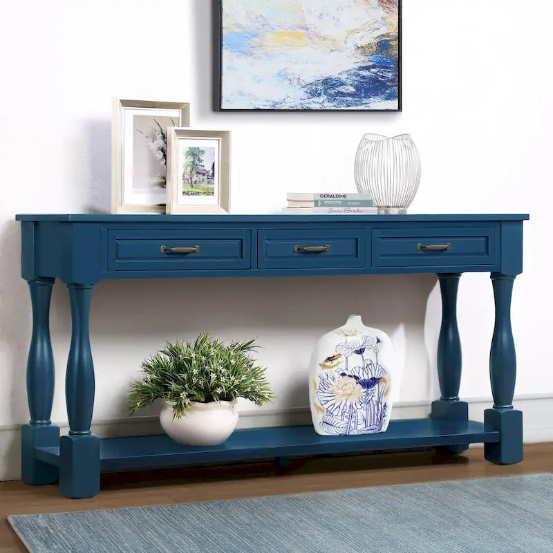 Console en bois de 160 cm de long avec 3 tiroirs et 1 étagère inférieure pour entrée/couloir Montage facile Table de canapé extra-épaisse