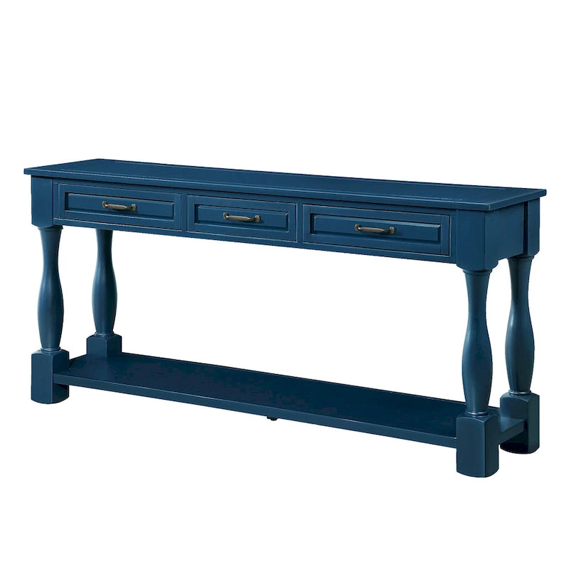 Console en bois de 160 cm de long avec 3 tiroirs et 1 étagère inférieure pour entrée/couloir Montage facile Table de canapé extra-épaisse