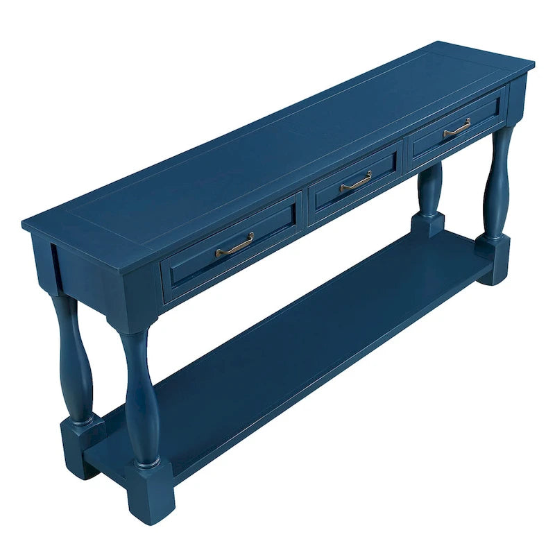Console en bois de 160 cm de long avec 3 tiroirs et 1 étagère inférieure pour entrée/couloir Montage facile Table de canapé extra-épaisse