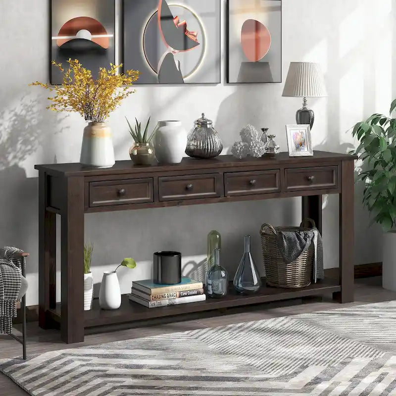 Console avec tiroirs de rangement et étagère inférieure