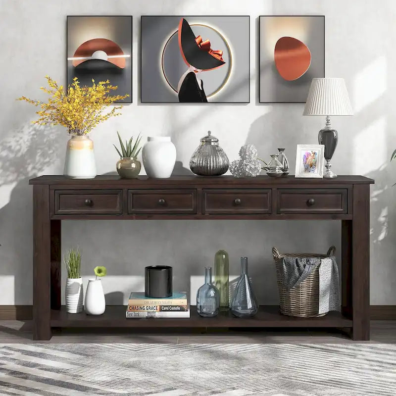 Console avec tiroirs de rangement et étagère inférieure