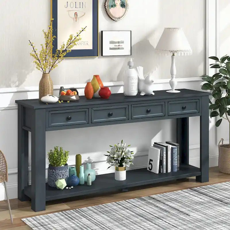 Console avec tiroirs de rangement et étagère inférieure