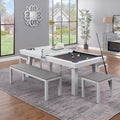 Table de billard Norwalk 2,13 m en ardoise, intérieure/extérieure, ensemble de salle à manger 6 places avec 4 bancs et accessoires, finition blanche