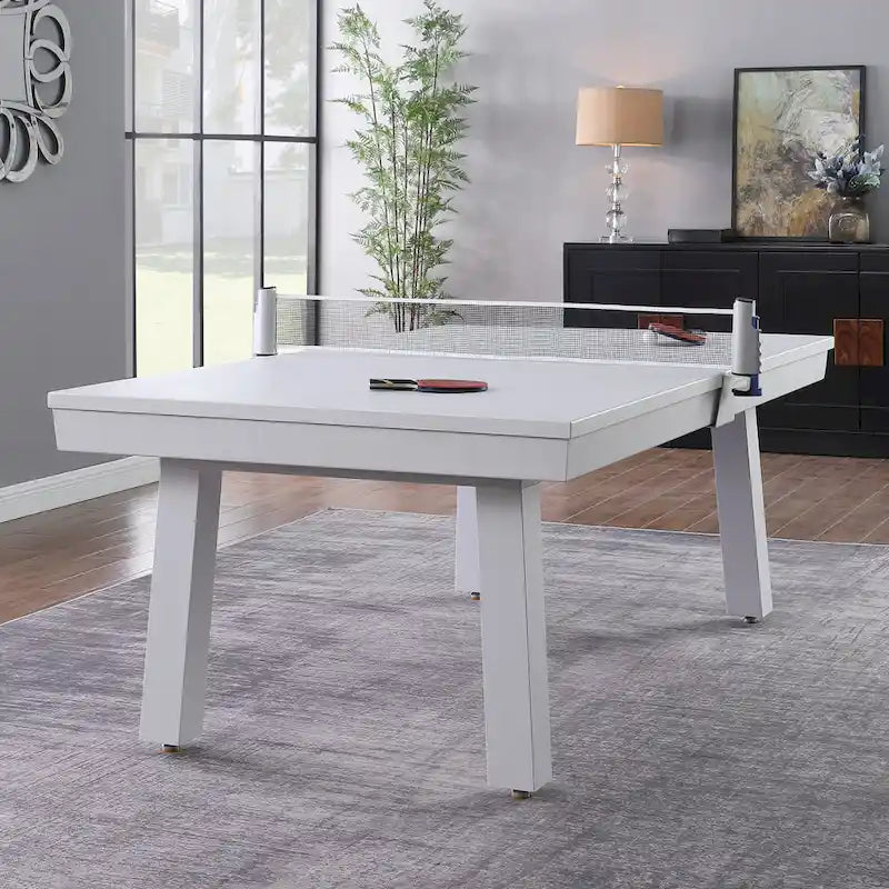 Table de billard Norwalk 2,13 m en ardoise, intérieure/extérieure, ensemble de salle à manger 6 places avec 4 bancs et accessoires, finition blanche