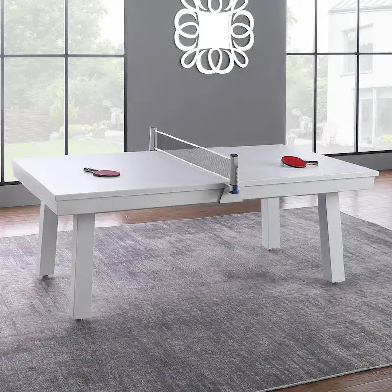 Table de billard Norwalk 2,13 m en ardoise, intérieure/extérieure, ensemble de salle à manger 6 places avec 4 bancs et accessoires, finition blanche