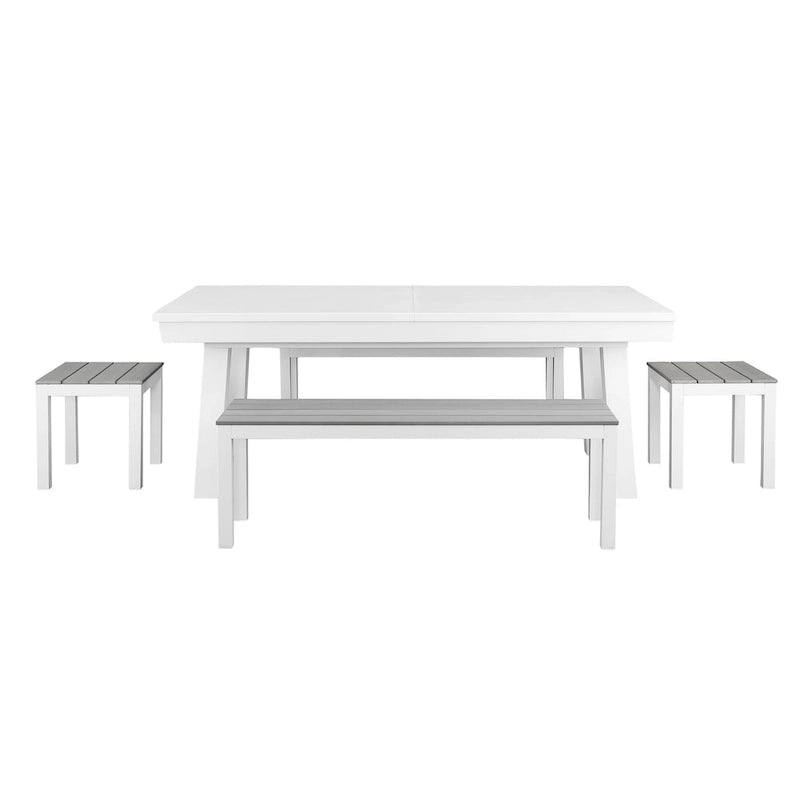 Table de billard Norwalk 2,13 m en ardoise, intérieure/extérieure, ensemble de salle à manger 6 places avec 4 bancs et accessoires, finition blanche