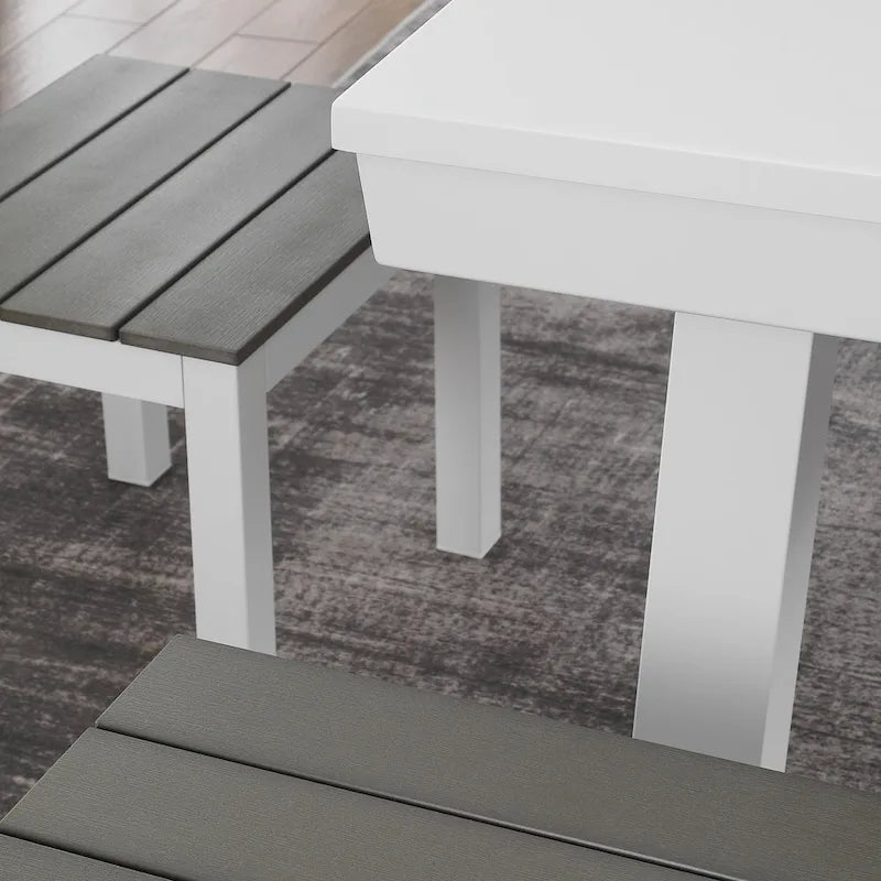 Table de billard Norwalk 2,13 m en ardoise, intérieure/extérieure, ensemble de salle à manger 6 places avec 4 bancs et accessoires, finition blanche
