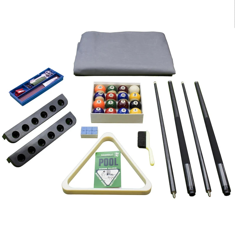 Table de billard Norwalk 2,13 m en ardoise, intérieure/extérieure, ensemble de salle à manger 6 places avec 4 bancs et accessoires, finition blanche