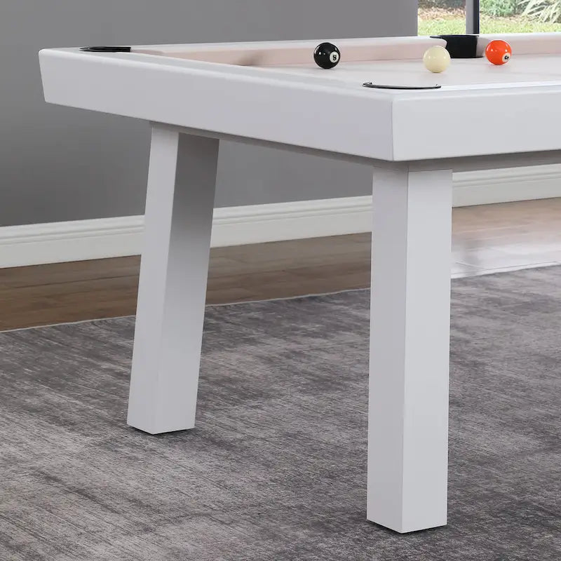 Table de billard Norwalk 2,13 m en ardoise, intérieure/extérieure, ensemble de salle à manger 6 places avec 4 bancs et accessoires, finition blanche