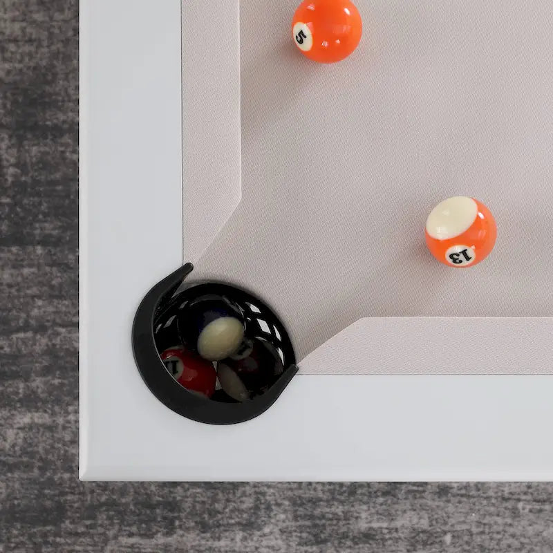 Table de billard Norwalk 2,13 m en ardoise, intérieure/extérieure, ensemble de salle à manger 6 places avec 4 bancs et accessoires, finition blanche