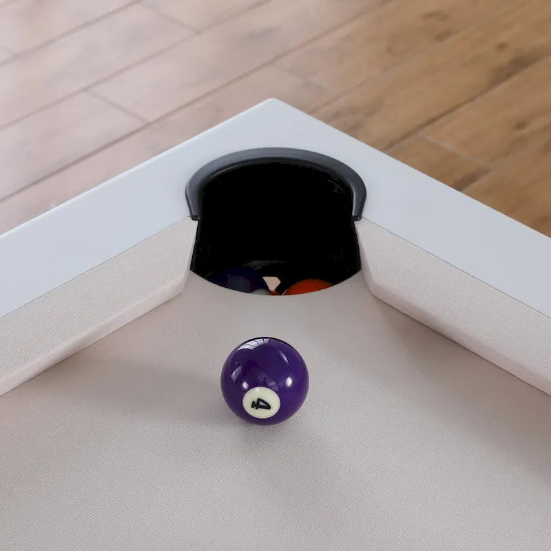 Table de billard Norwalk 2,13 m en ardoise, intérieure/extérieure, ensemble de salle à manger 6 places avec 4 bancs et accessoires, finition blanche