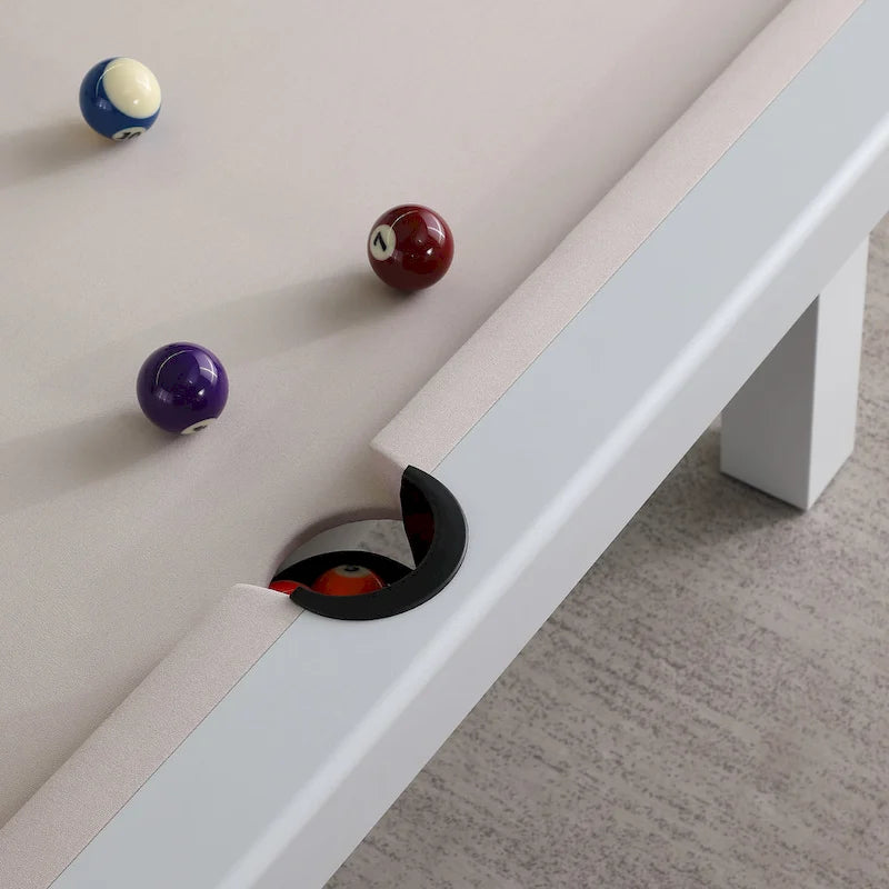 Table de billard Norwalk 2,13 m en ardoise, intérieure/extérieure, ensemble de salle à manger 6 places avec 4 bancs et accessoires, finition blanche