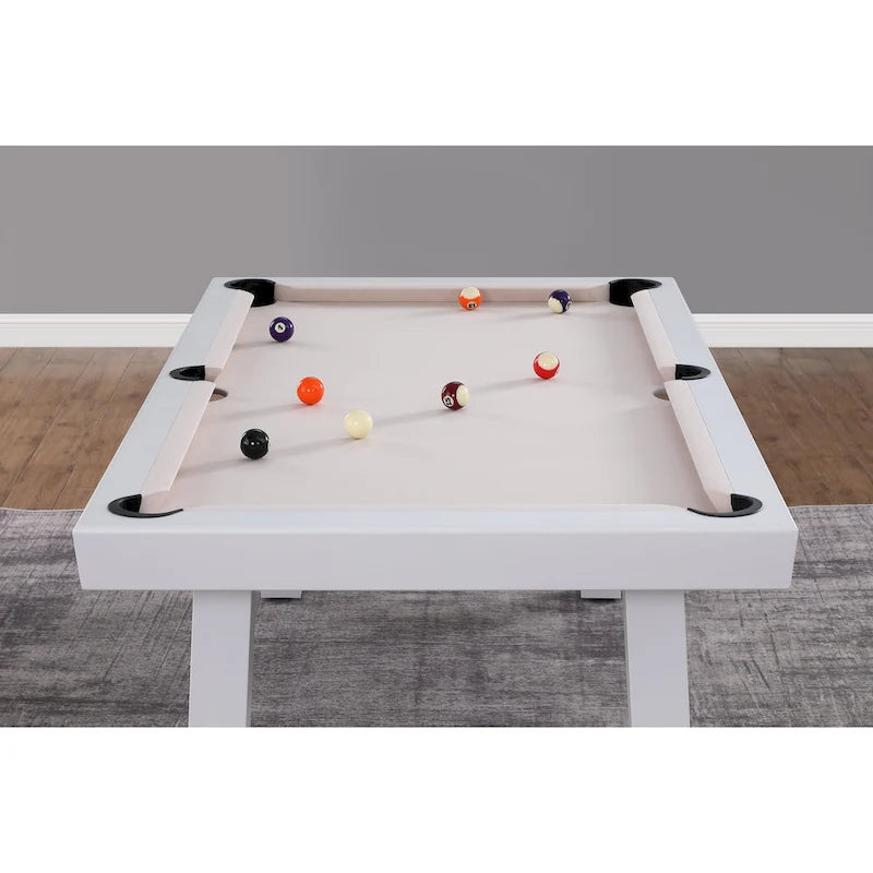 Table de billard Norwalk 2,13 m en ardoise, intérieure/extérieure, ensemble de salle à manger 6 places avec 4 bancs et accessoires, finition blanche