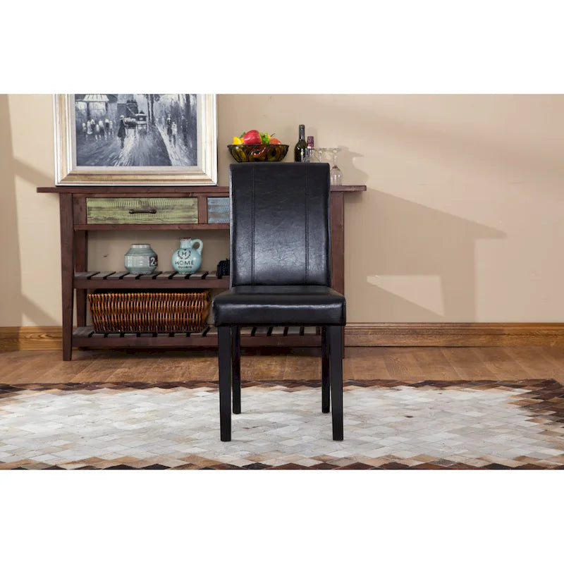 Chaises de salle à manger Parsons rembourrées en similicuir et bois massif de style urbain Roundhill Furniture (Lot de 2)