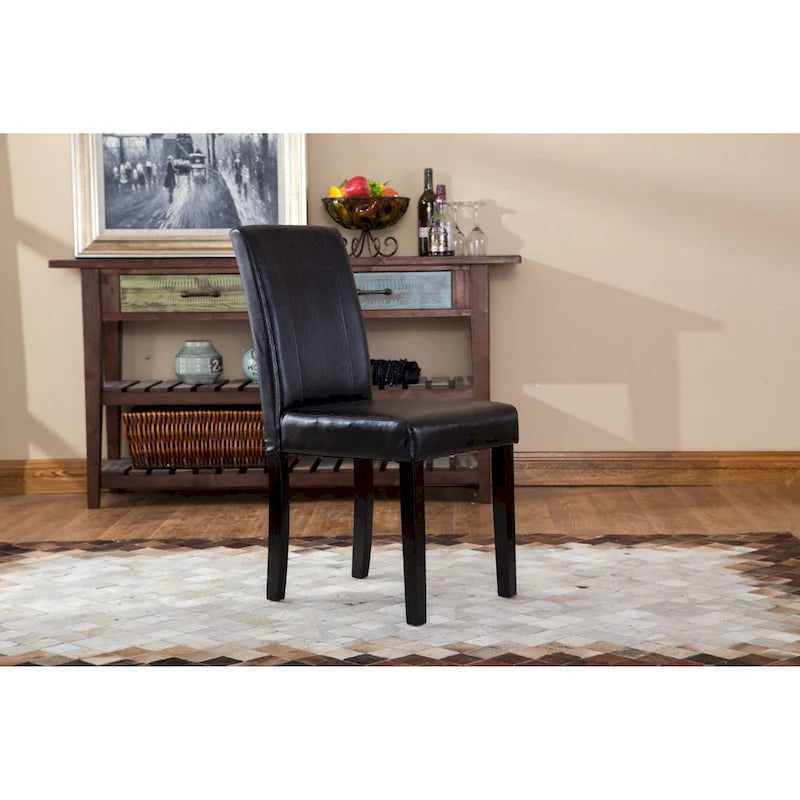 Chaises de salle à manger Parsons rembourrées en similicuir et bois massif de style urbain Roundhill Furniture (Lot de 2)