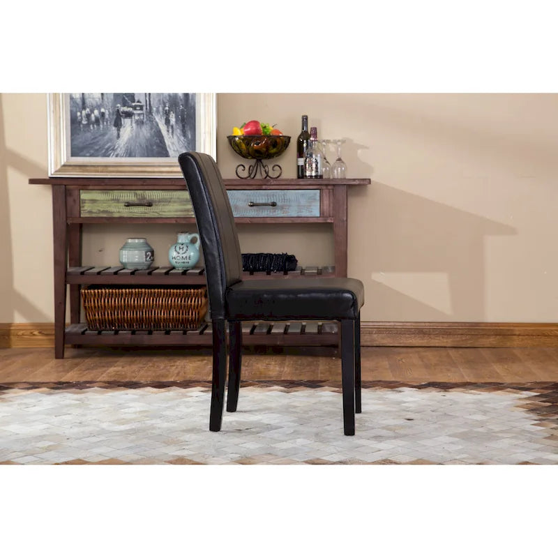 Chaises de salle à manger Parsons rembourrées en similicuir et bois massif de style urbain Roundhill Furniture (Lot de 2)