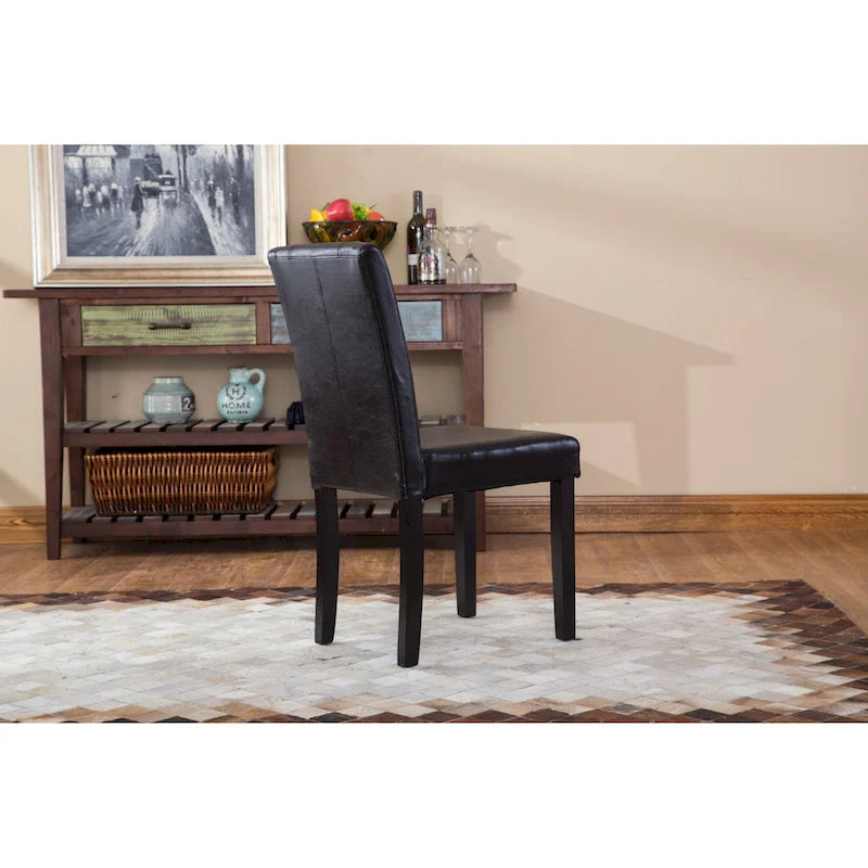 Chaises de salle à manger Parsons rembourrées en similicuir et bois massif de style urbain Roundhill Furniture (Lot de 2)