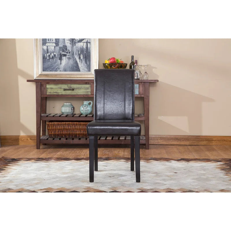 Chaises de salle à manger Parsons rembourrées en similicuir et bois massif de style urbain Roundhill Furniture (Lot de 2)