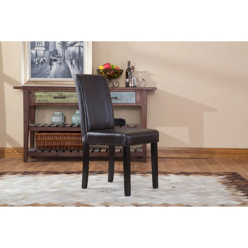 Chaises de salle à manger Parsons rembourrées en similicuir et bois massif de style urbain Roundhill Furniture (Lot de 2)