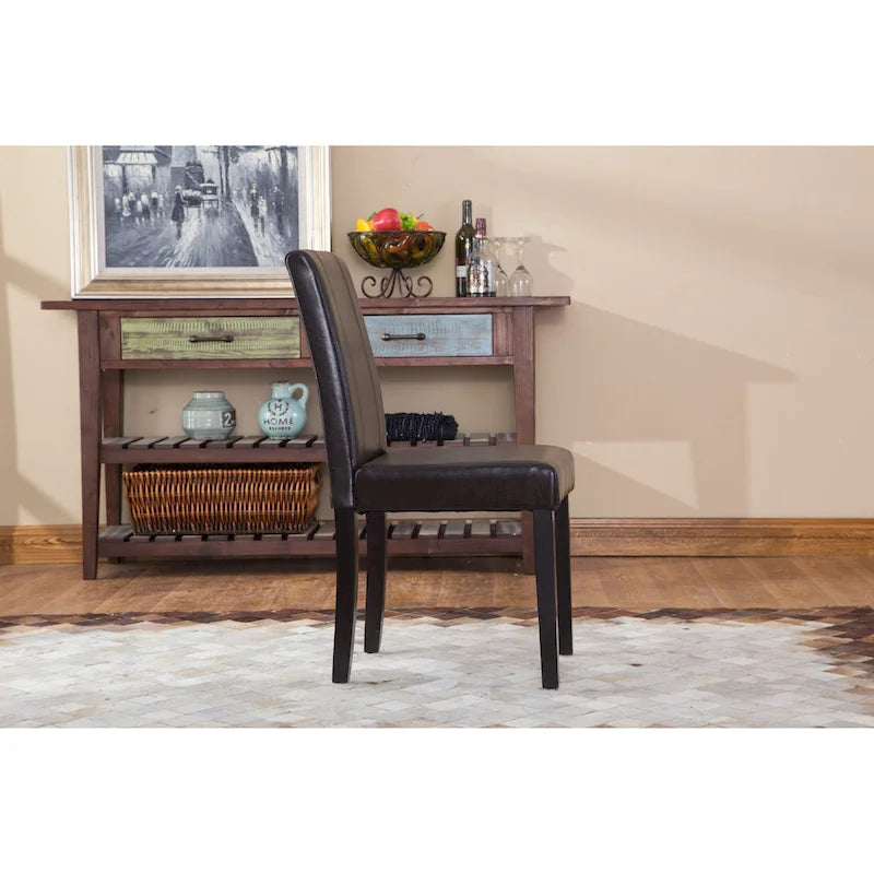 Chaises de salle à manger Parsons rembourrées en similicuir et bois massif de style urbain Roundhill Furniture (Lot de 2)