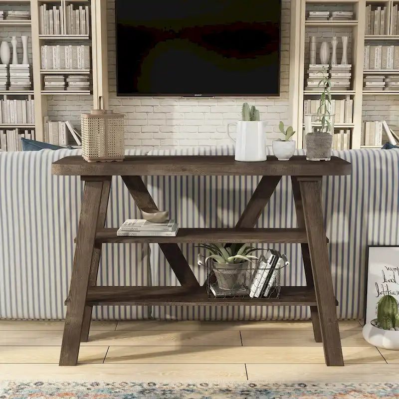 Console de rangement Maison Farmhouse de 47 pouces avec 2 étagères ouvertes