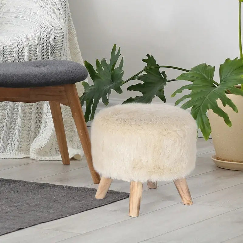 Adeco Pouf rembourré rond et moderne avec repose-pieds