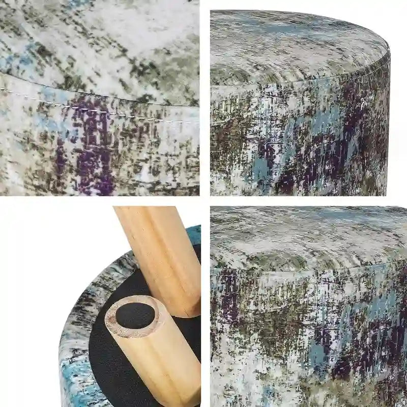 Adeco Pouf rembourré rond et moderne avec repose-pieds