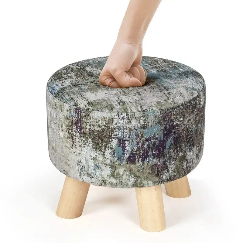 Adeco Pouf rembourré rond et moderne avec repose-pieds