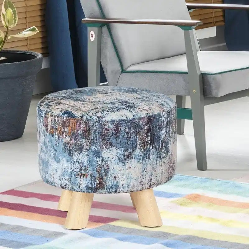 Adeco Pouf rembourré rond et moderne avec repose-pieds
