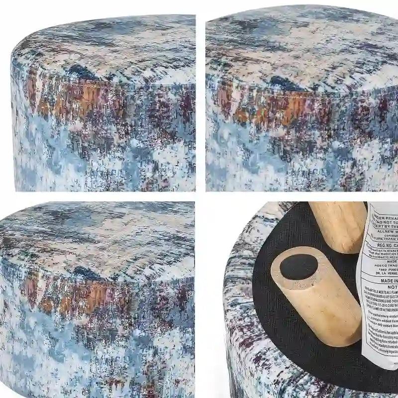 Adeco Pouf rembourré rond et moderne avec repose-pieds