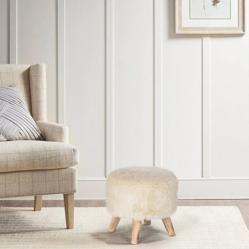 Adeco Pouf rembourré rond et moderne avec repose-pieds