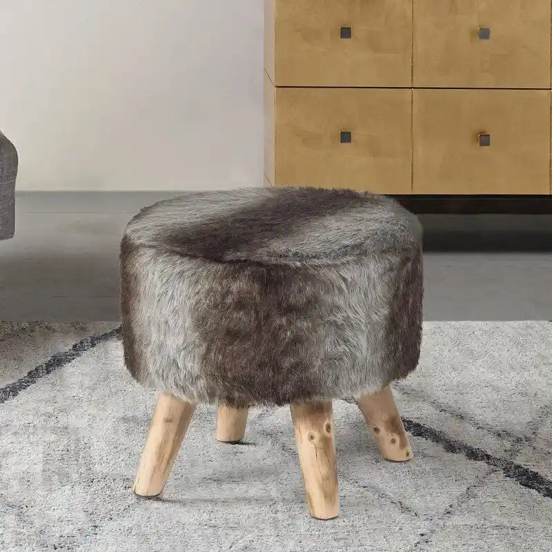 Adeco Pouf rembourré rond et moderne avec repose-pieds