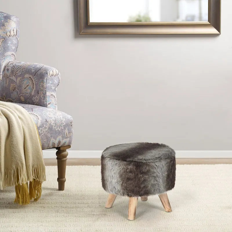 Adeco Pouf rembourré rond et moderne avec repose-pieds