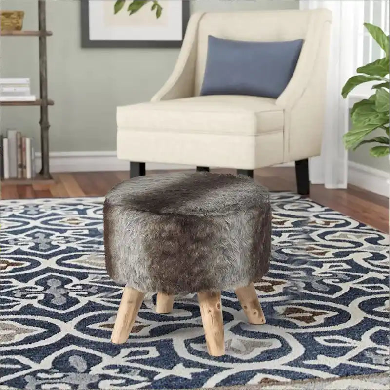 Adeco Pouf rembourré rond et moderne avec repose-pieds
