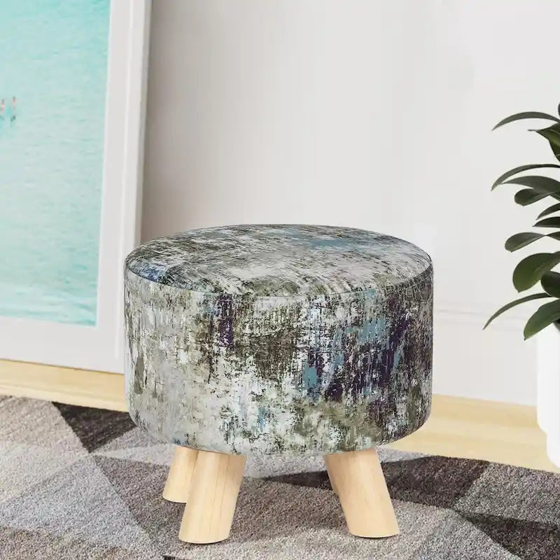 Adeco Pouf rembourré rond et moderne avec repose-pieds
