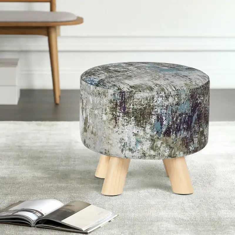 Adeco Pouf rembourré rond et moderne avec repose-pieds