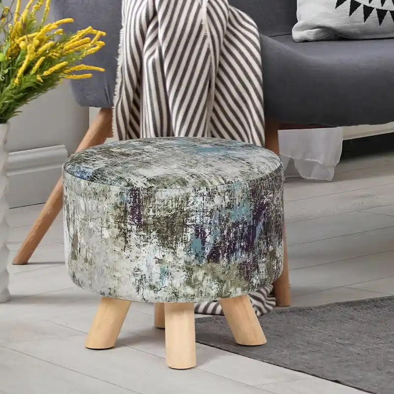 Adeco Pouf rembourré rond et moderne avec repose-pieds