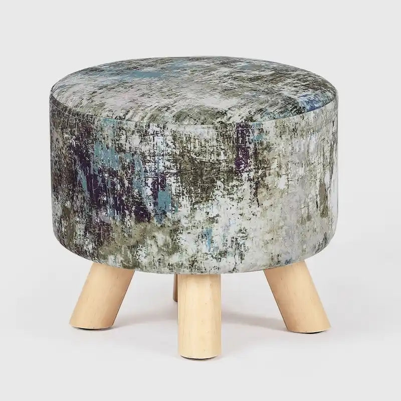 Adeco Pouf rembourré rond et moderne avec repose-pieds